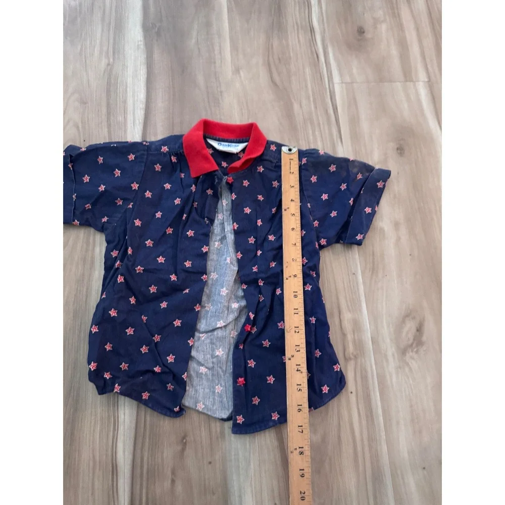 Vtg OshKosh B'gosh Kids Blue Red Star Print Button Down Shirt Size 6‎ in USA t2